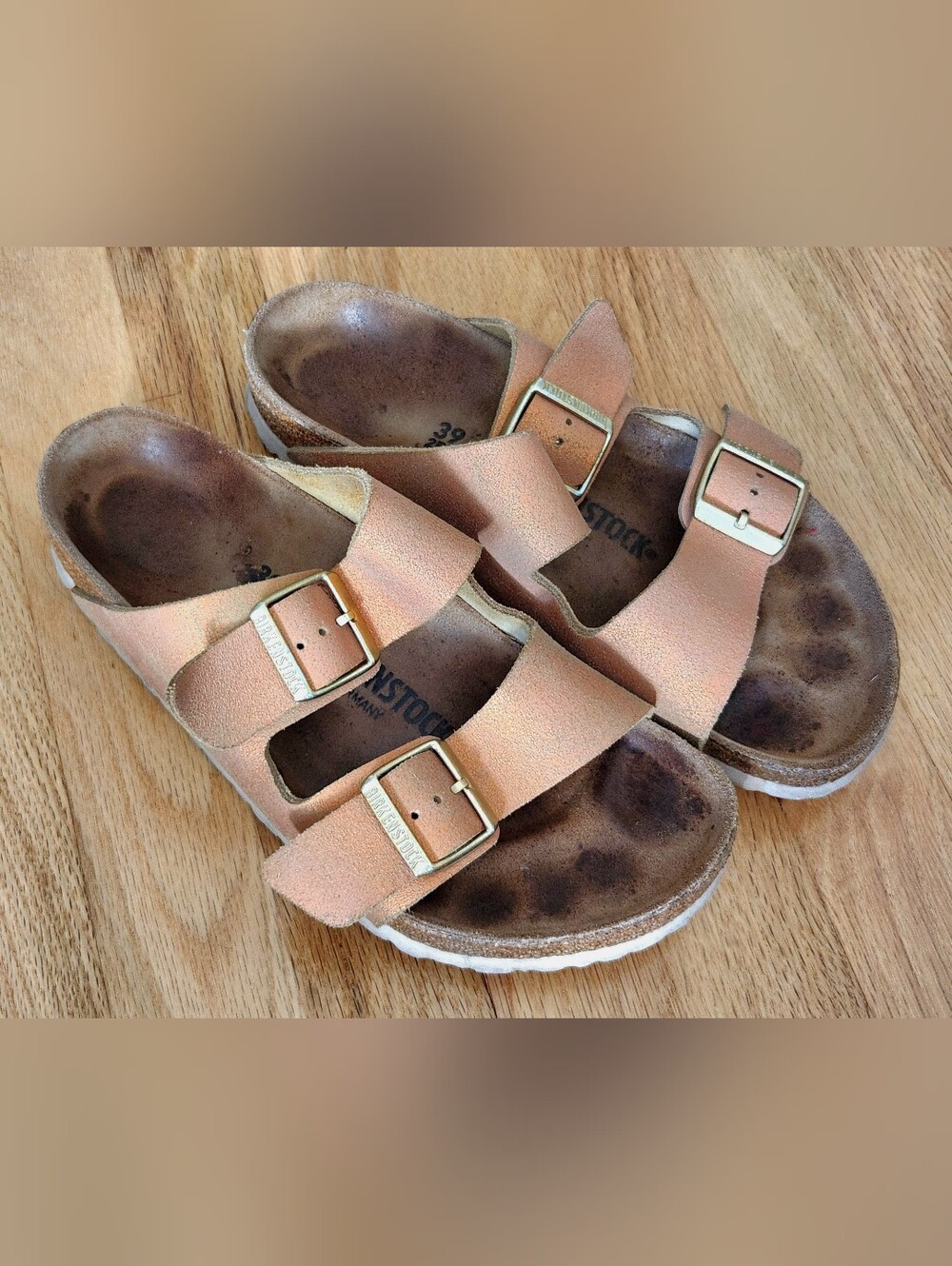 Womens 39 Birkenstock Suede Arizona Sandals Washed Metallic Sea Copper